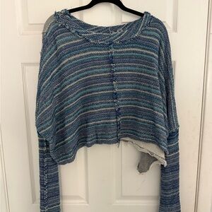Blue Striped Women's Cropped Sweater